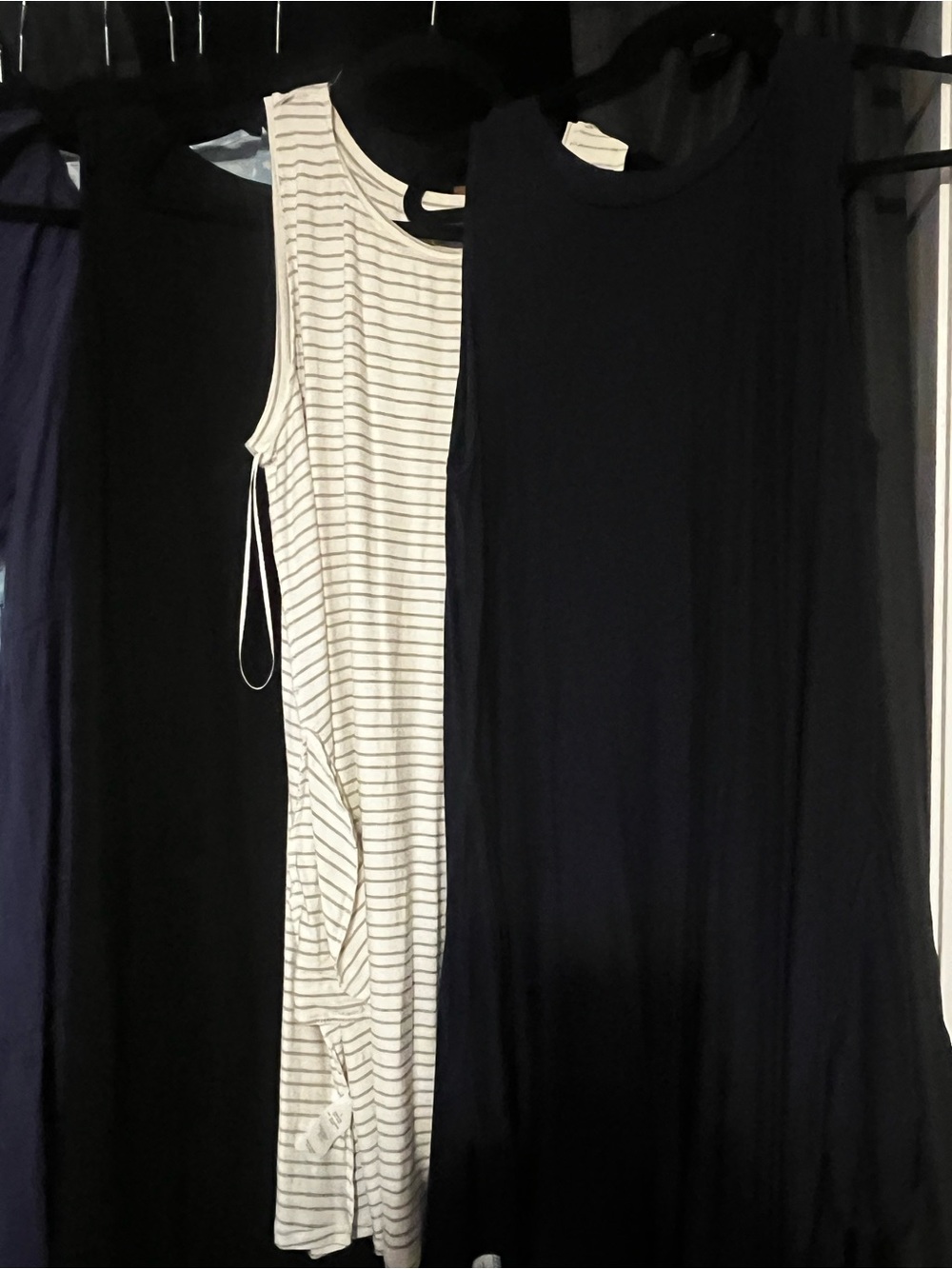 Striped White & Navy Sleeveless Maxi Dresses
